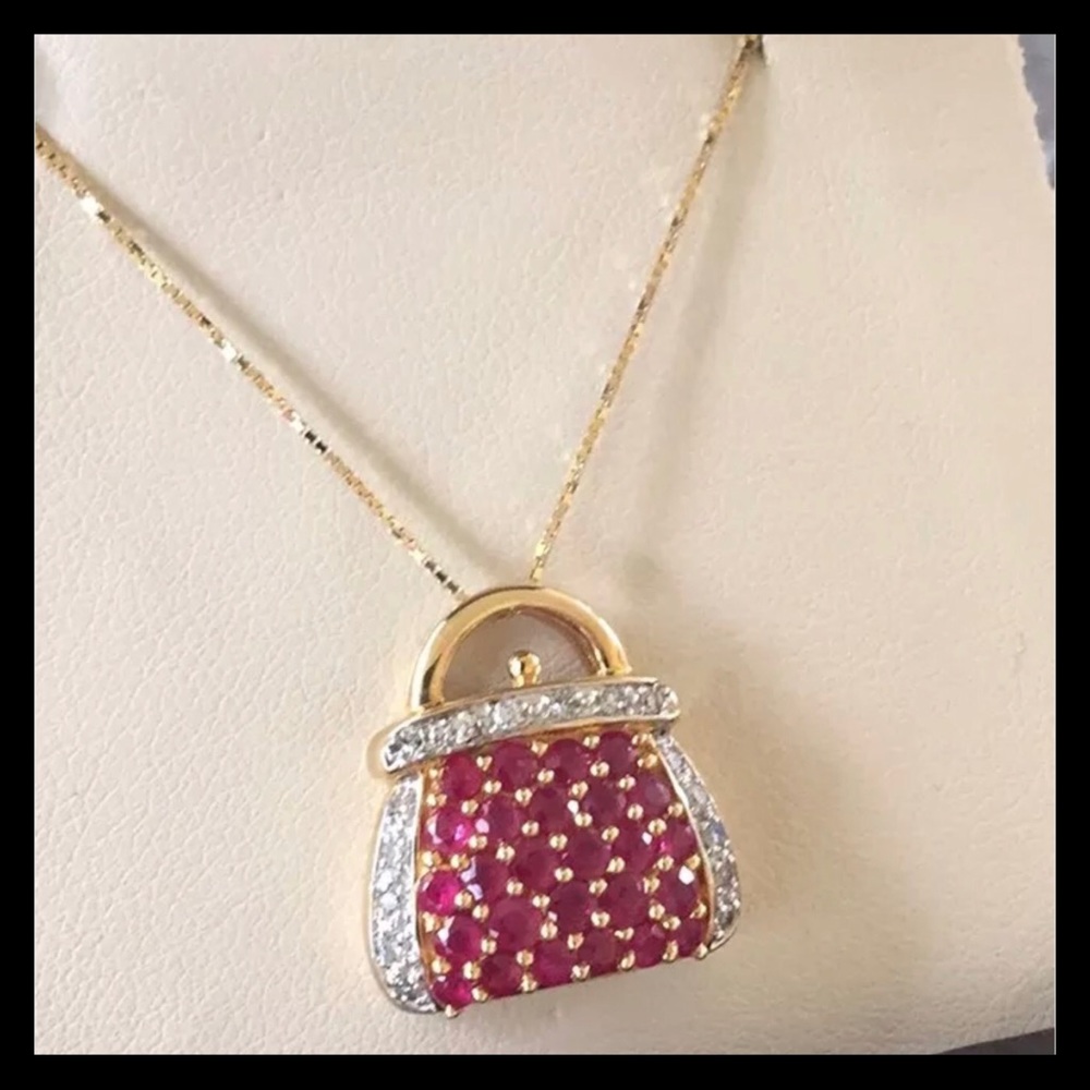 ❌SOLD❌ 14k Ruby & Diamond PURSE Necklace - Picture 14 of 17